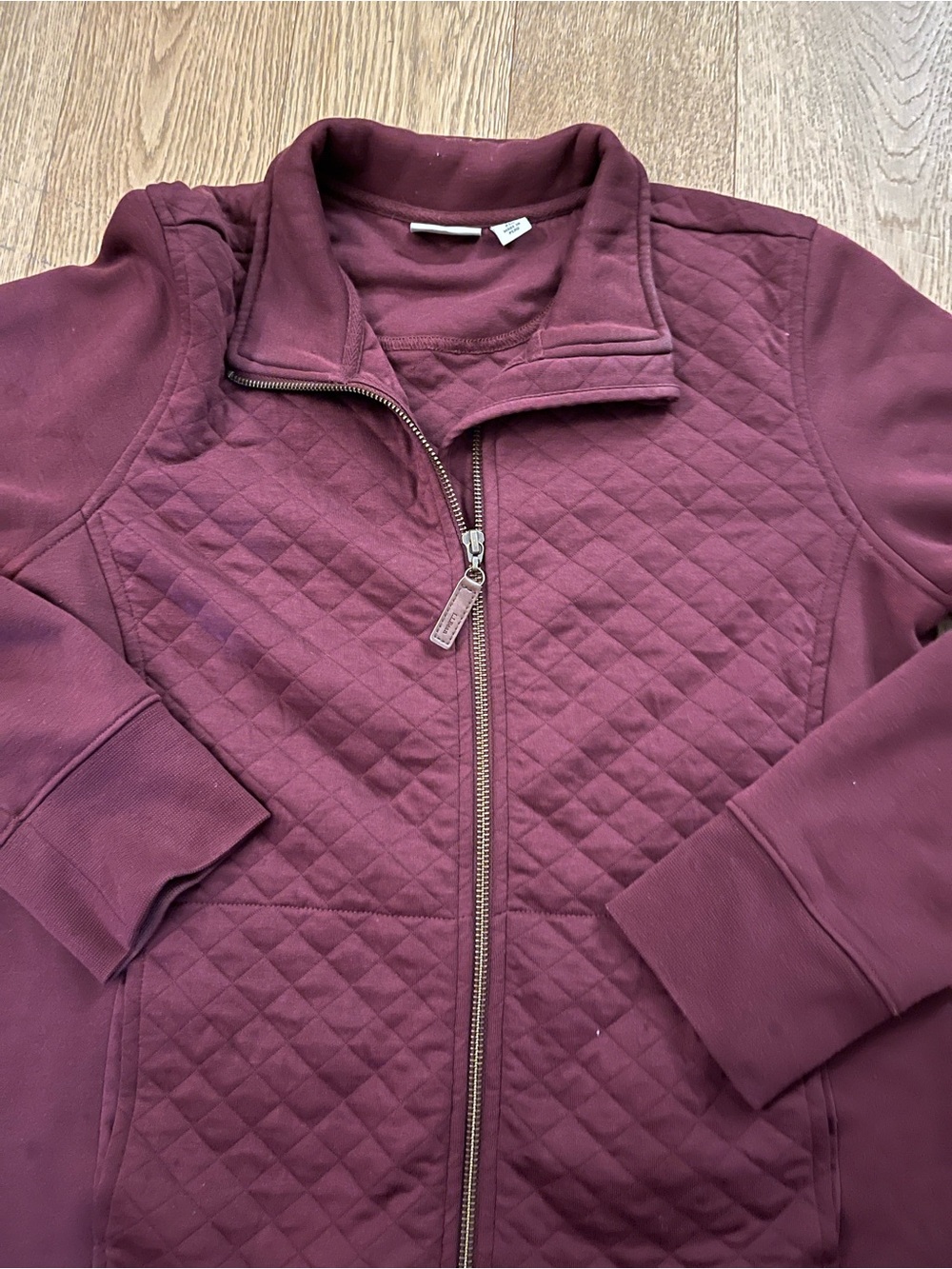 LL Bean Women Medium M Maroon Quilted Sweatshirt Jacket Full Zip Cotton Blend